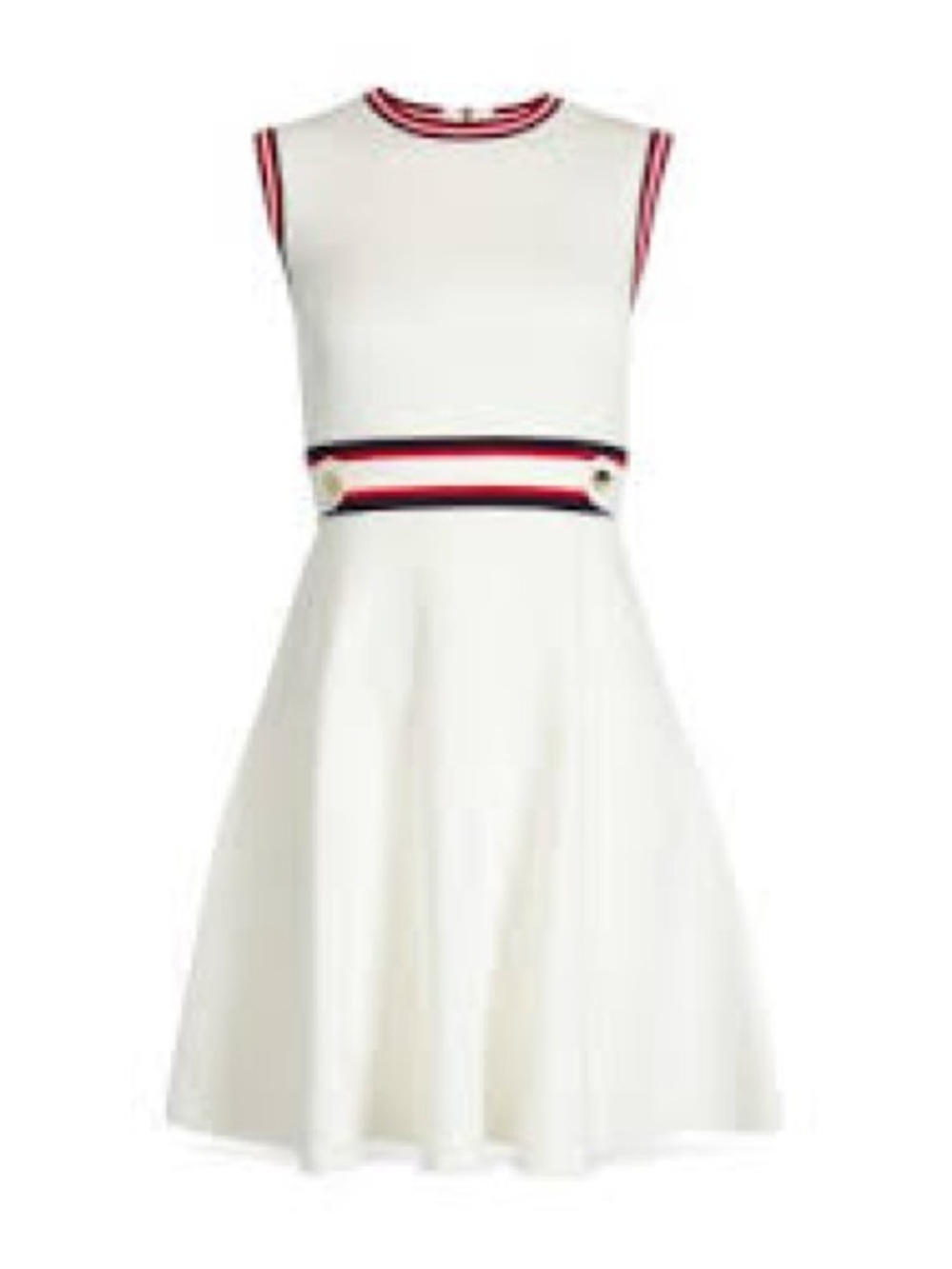 New TED BAKER Apryll Knitted Skater Dress (Ivory w/ red+blue striped details) - Picture 2 of 6
